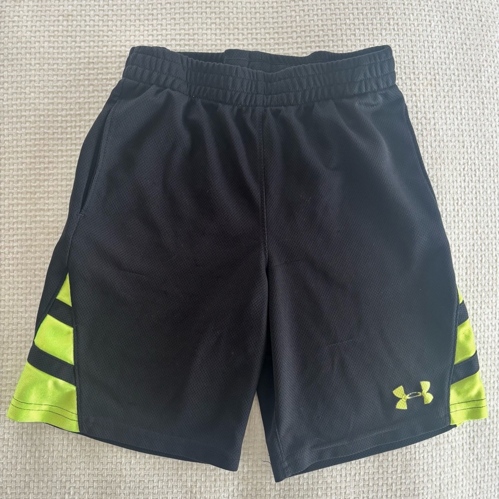 Under Armour boys Black Shorts with Neon Yellow Accents